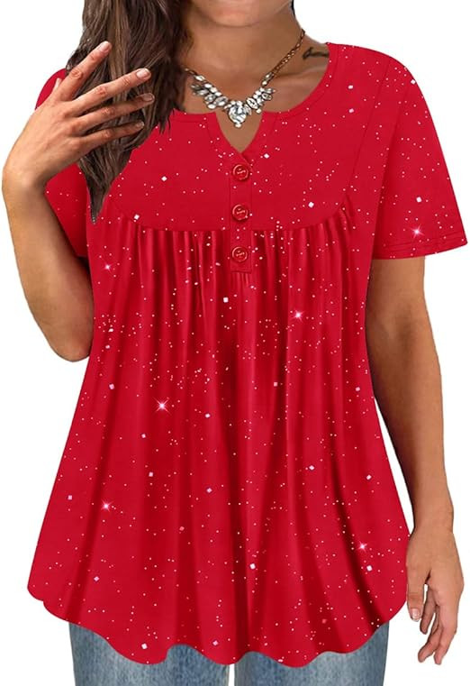 TIYOMI Plus Size Short Sleeve Tops for Women Buttons Up Shirts Summer Dressy Blouses Swing Tunics... | Amazon (US)