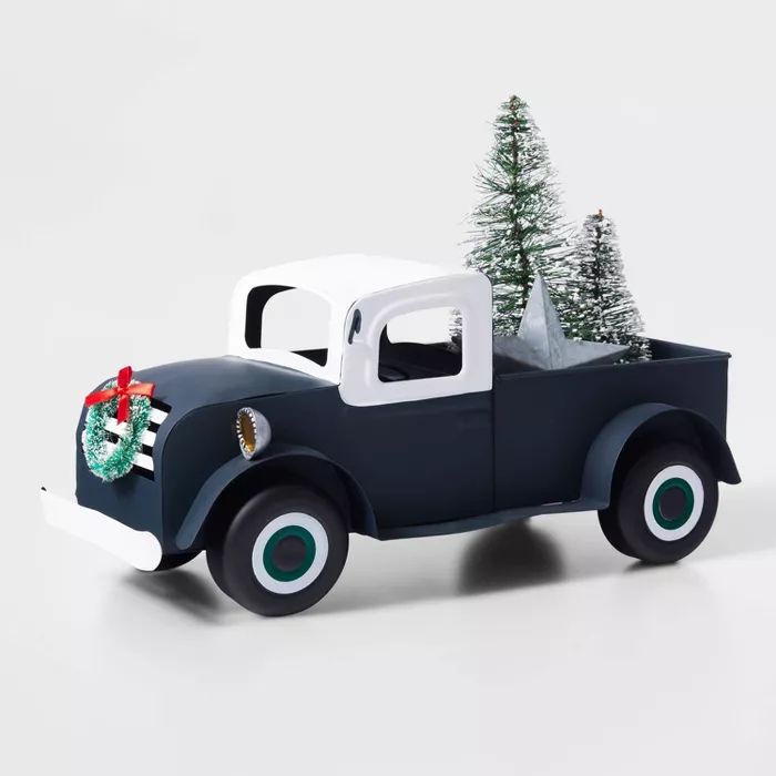 Large Metal Truck with Tree Decorative Figurine Blue - Wondershop&#8482; | Target