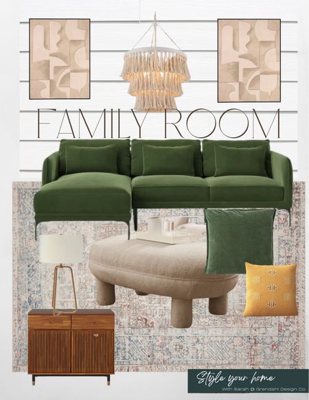 Family room inspiration.  Room makeover.  Sofa. Bohemian. Accents. Chandelier. Art. Sofa. Sideboard. Ottoman 

#LTKsalealert #LTKhome