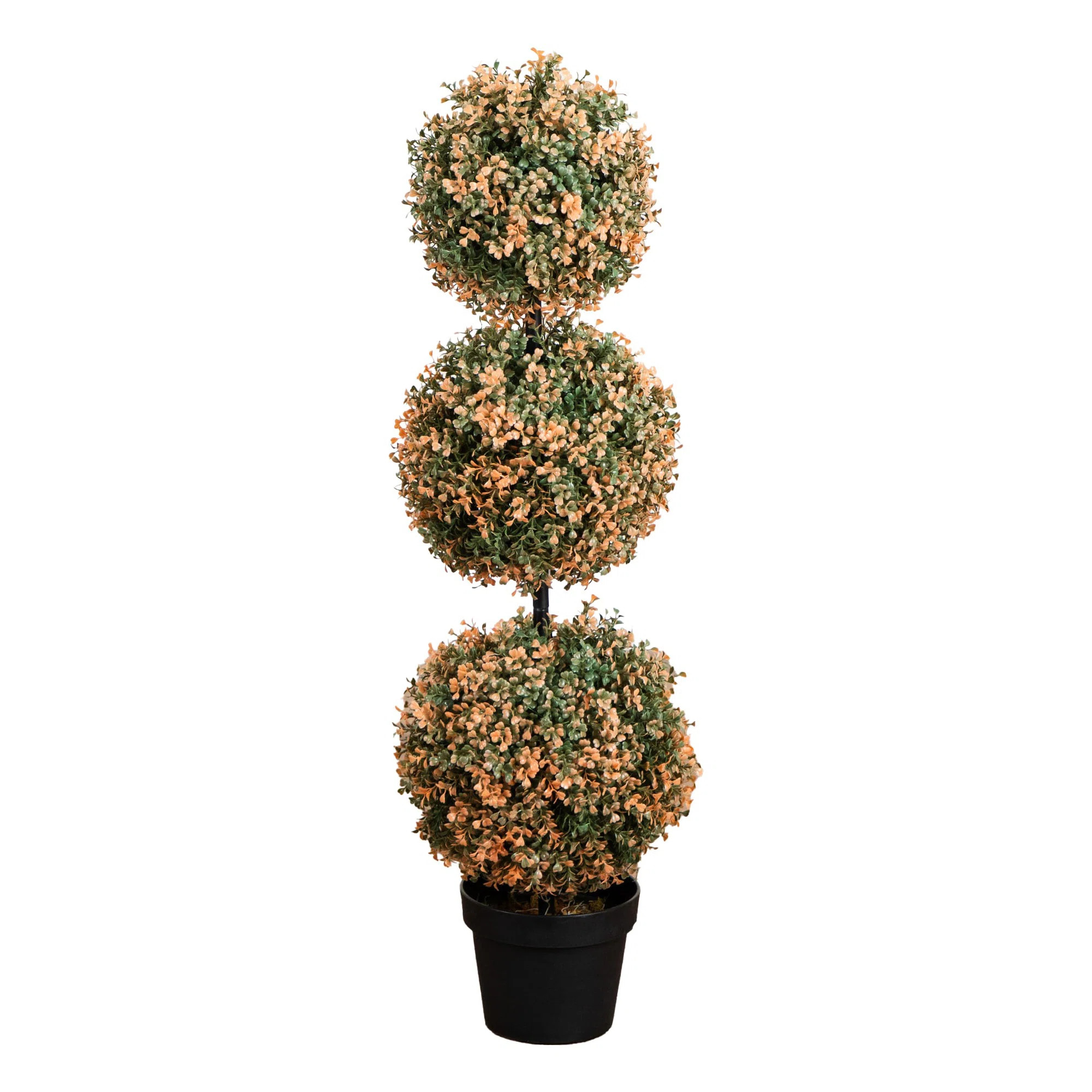 3Ft. UV Resistant Autumn Triple Ball Boxwood Artificial Fall Topiary Tree With 30 Warm White LED ... | Wayfair North America