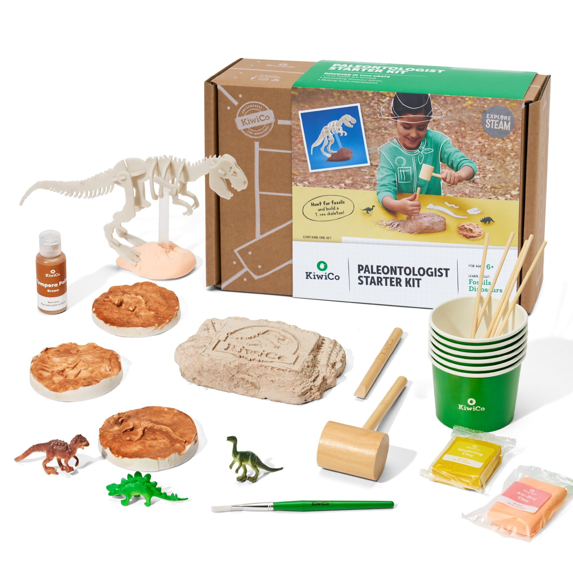 KiwiCo Dinosaur Fossil Dig Kit for Kids Age 6+ | Excavate & Build Skeleton, Make Fossil Impressio... | Amazon (US)
