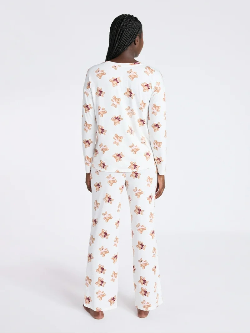 Joyspun Women's Dreamy Soft Collection Long Sleeve Sleep Top and Straight Leg Pants Pajama Set, 2... | Walmart (US)