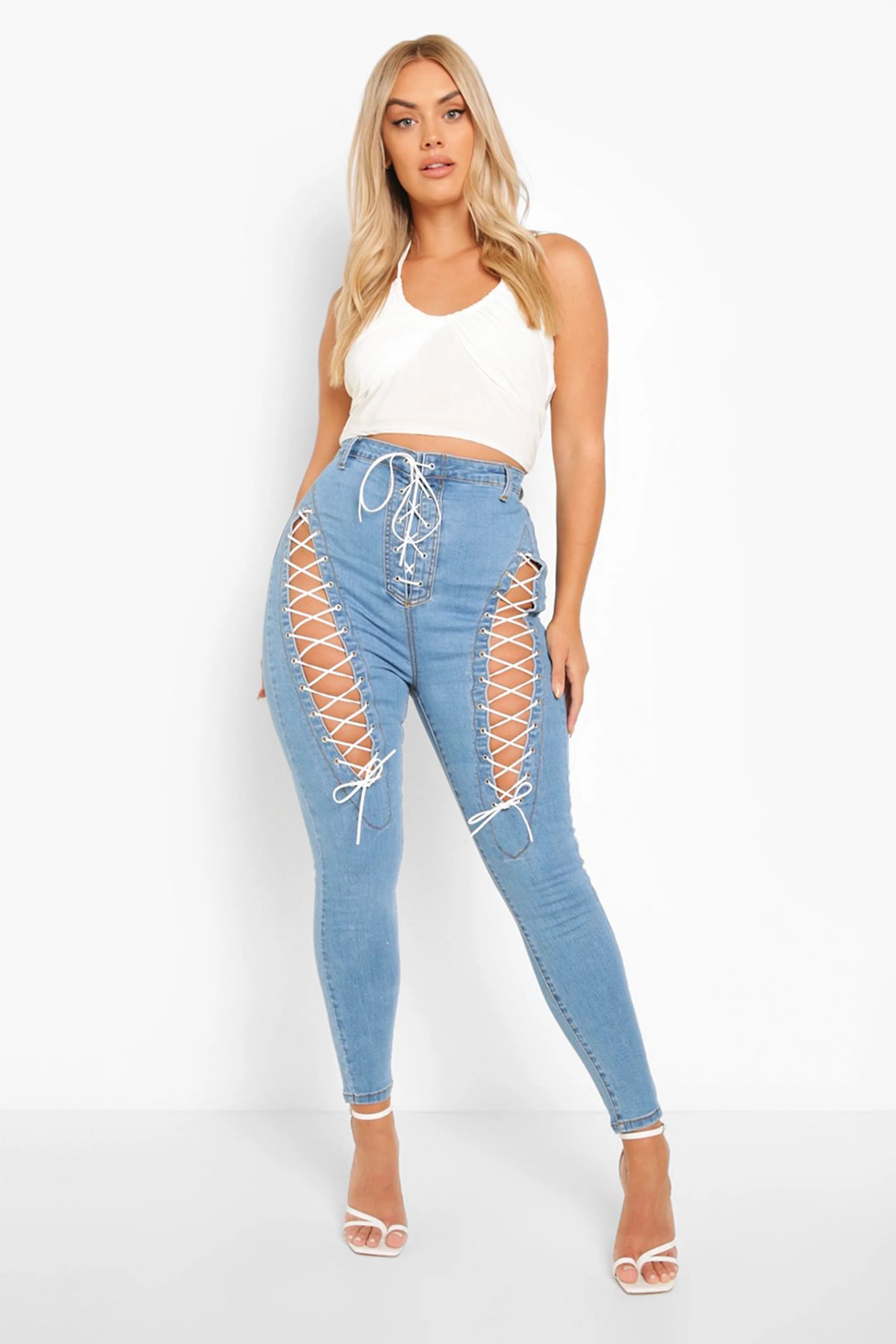 Plus Extreme Lace Up Skinny Jean | Boohoo.com (US & CA)