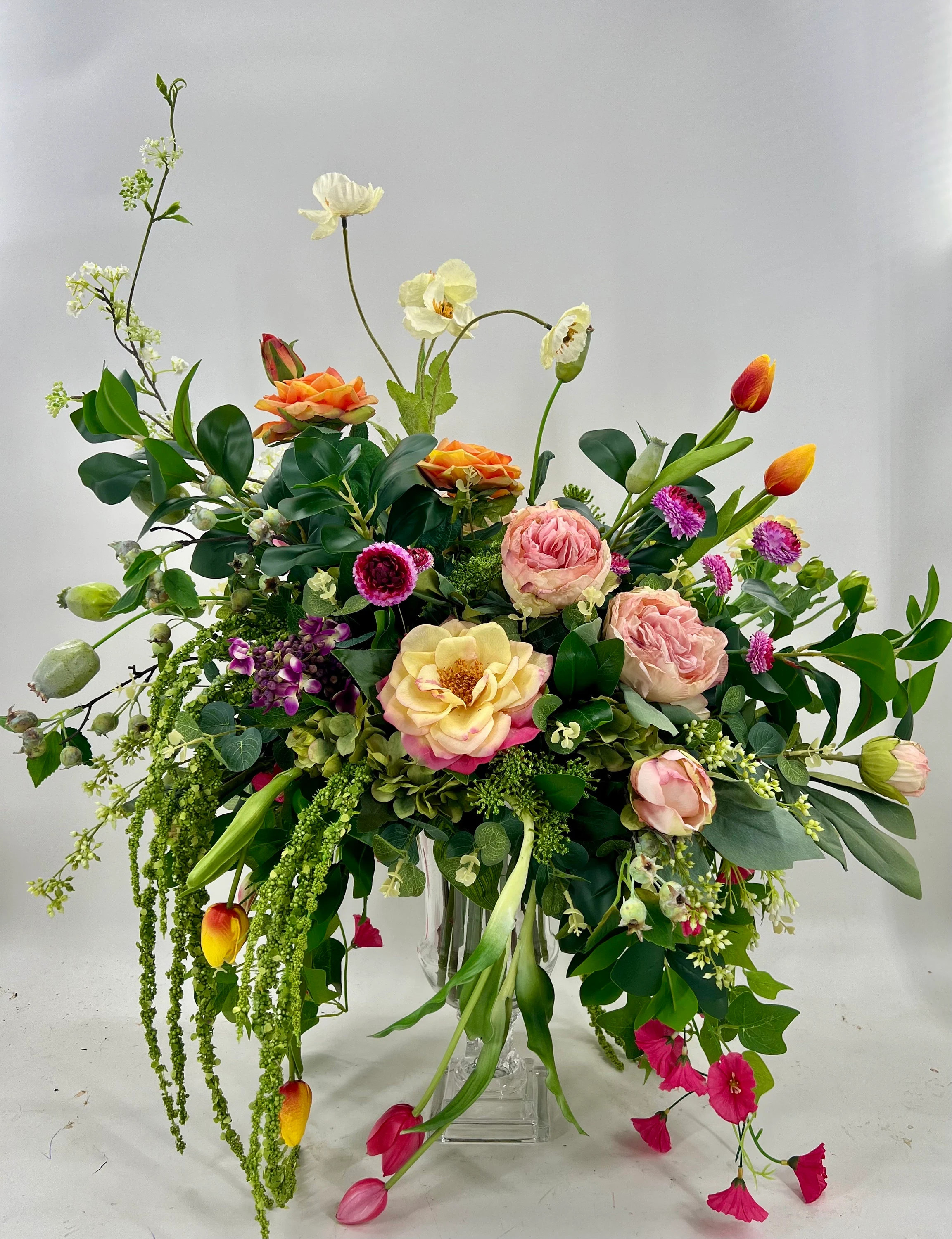 Artificial Flower Centerpiece Arrangement, Spring Roses Peonies Hydrangeas, Darby Creek Glass Vase | Etsy (Global)