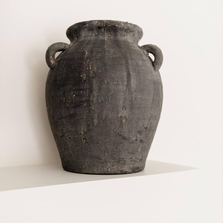 Mulberry Lane Co. Handmade Black Vase - 9.5'' Tall Terracotta Vase, Vintage vase, Black Ceramic v... | Amazon (US)