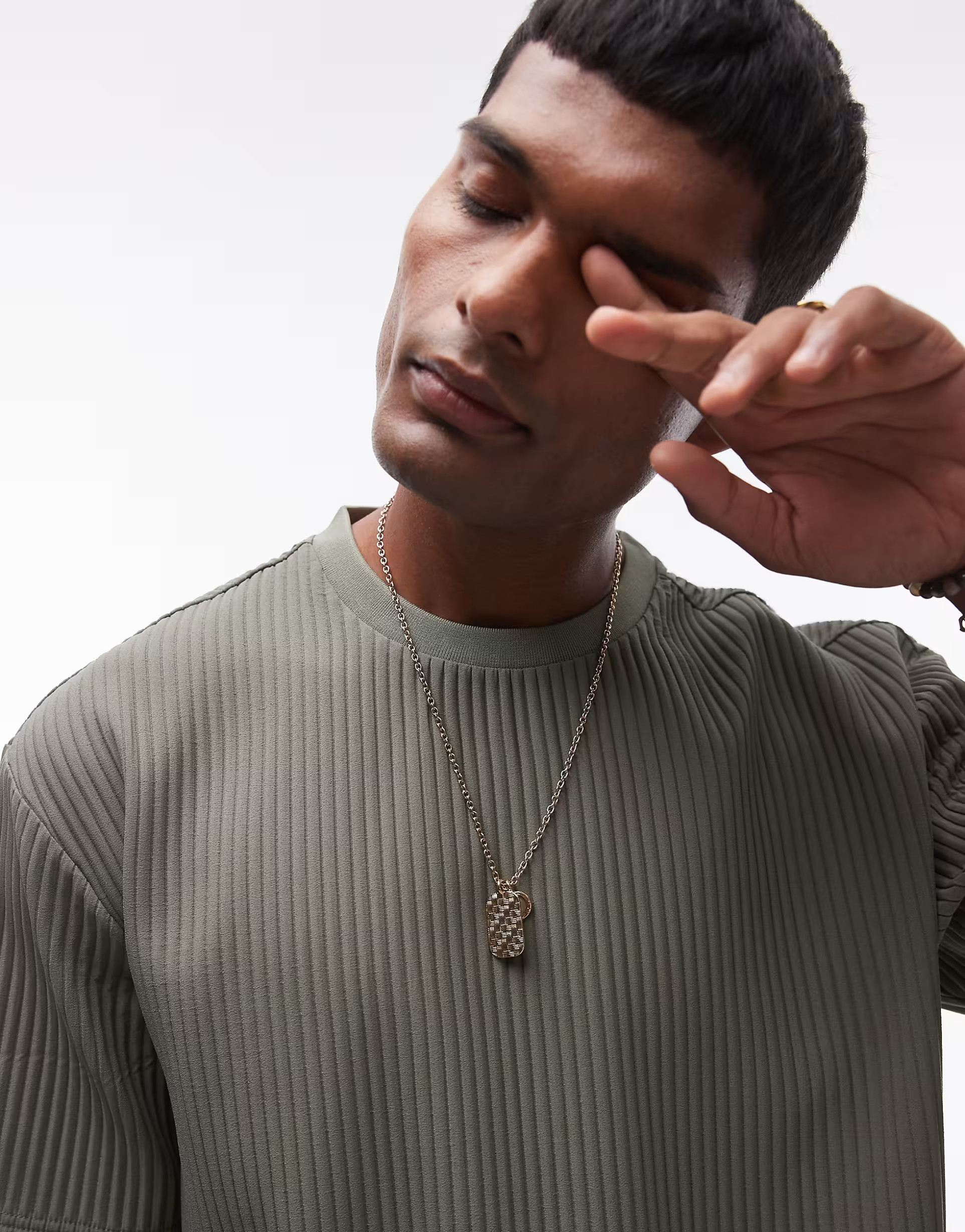 Topman oversized fit plisse t-shirt in khaki | ASOS (Global)