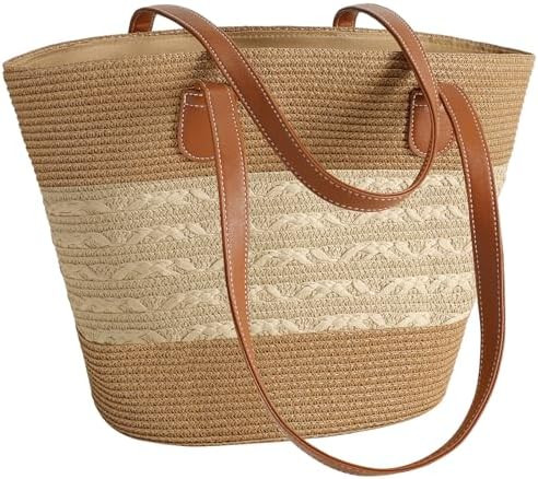 Pleneal Straw Bag For Women, Summer Straw Beach Handbags Large Shoulder Purses Woven Tote Bag | Amazon (US)
