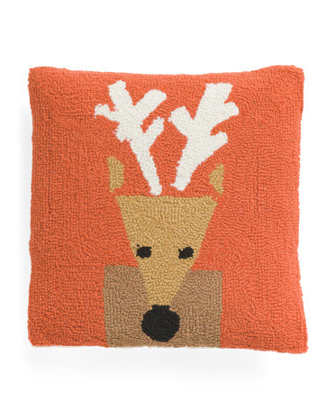 Wool Blend 14x14 Hand Hooked Reindeer Pillow | TJ Maxx