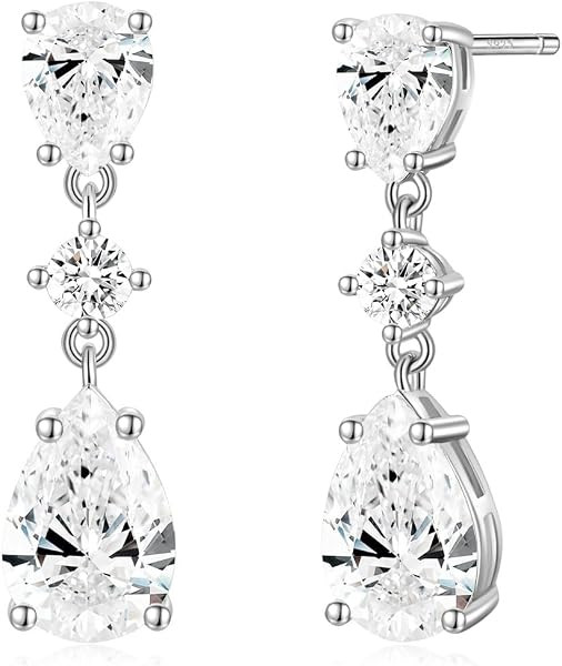 EAMTI Wedding Earrings for Brides Dangle Cubic Zirconia 925 Sterling Silver Post Engagement Earrings for Women Earrings Sterling Silver Post Engagement Drop Earrings for Brides | Amazon (US)