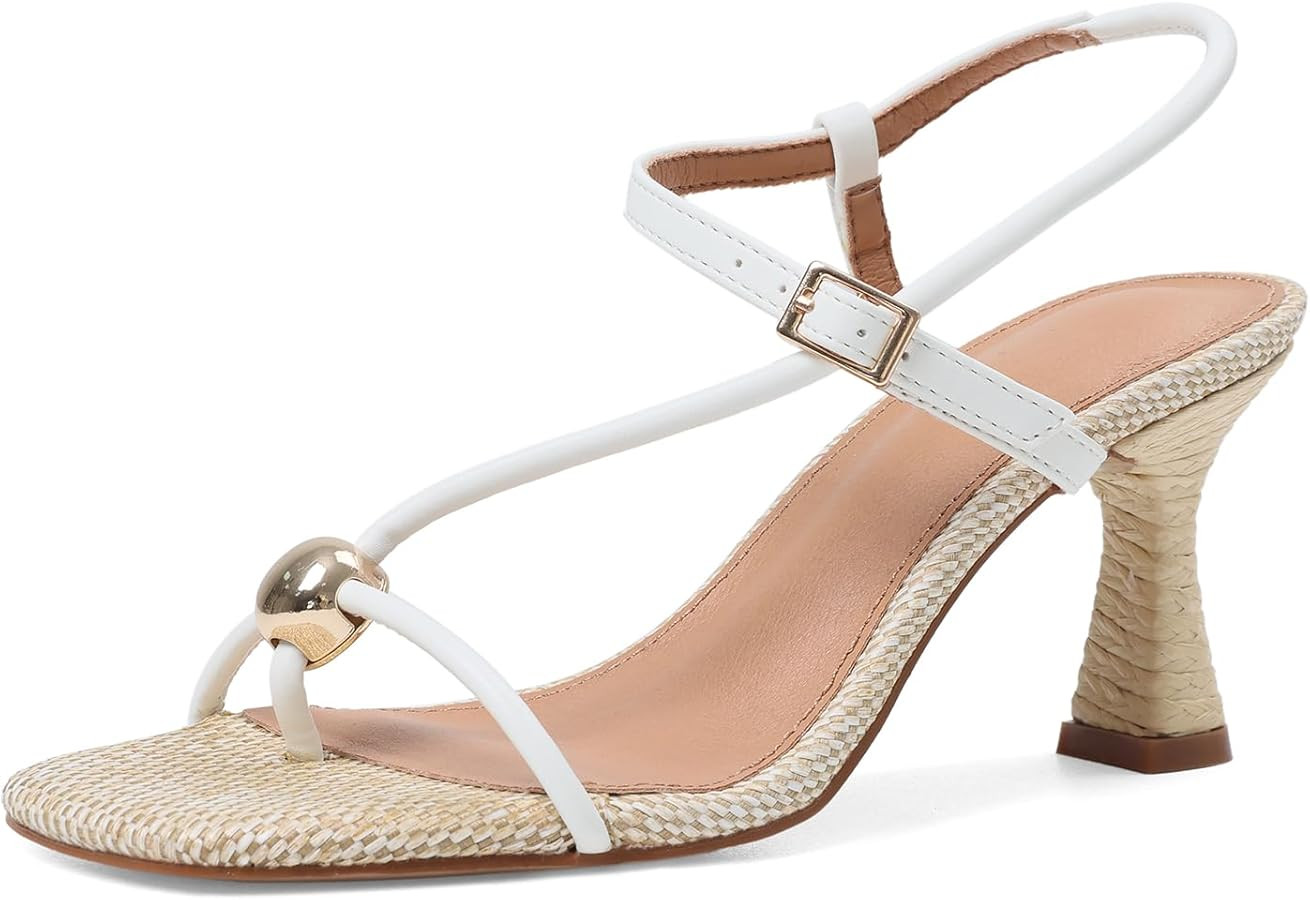 Womens Kitten Heel Sandals Square Open Toe Strappy Slingback Thong Heels with Ankle Buckle, Comfo... | Amazon (US)