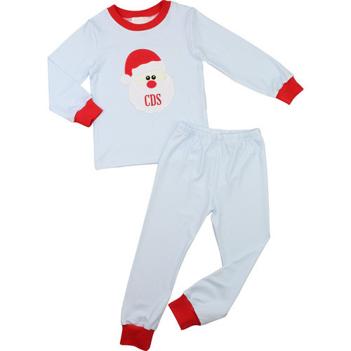 Blue Gingham Knit Santa Pajamas | Cecil and Lou