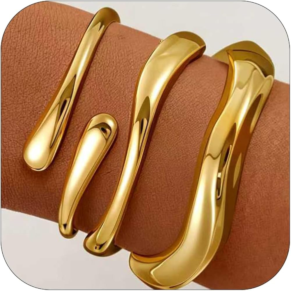 Gold Bracelets for Women Trendy, 18K Gold Plated Bangle Bracelet Set Chunky Twist Cuff Gold Brace... | Amazon (US)