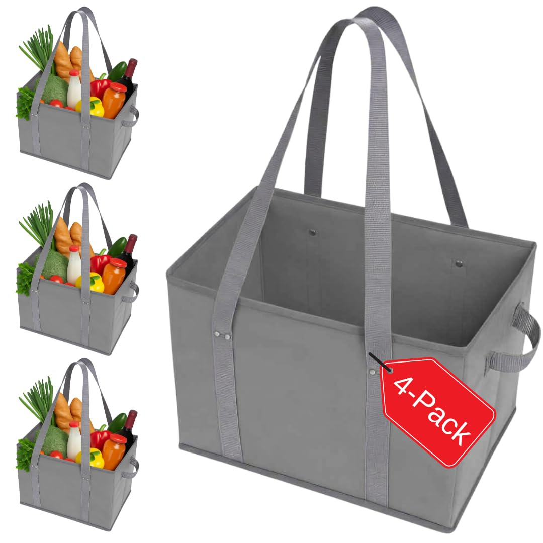 BAG-THAT! 4pk Reusable Grocery Bags Shopping Bags Tote Box Large Heavy Duty Groceries Bag Handles... | Amazon (US)