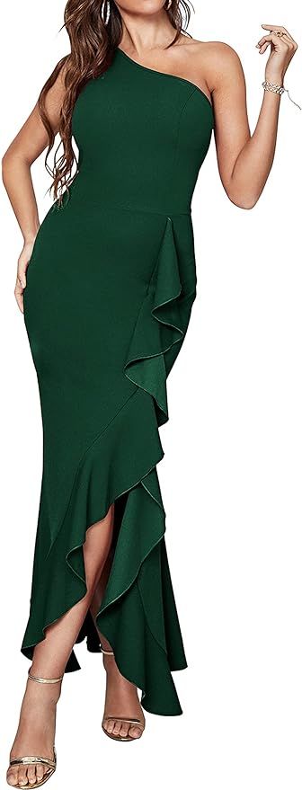 BTFBM Women One Shoulder Dresses Sleeveless Cocktail Bodycon Mermaid Ruffle Side Split Formal Par... | Amazon (US)