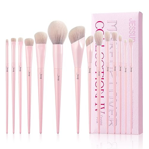 Jessup Pink Makeup Brushes Set 14Pcs Make up Brushes Premium Vegan Foundation Concealer Blush Eyeshadow Eyeliner Powder Highlighter Blending Face Brush Set, T495 | Amazon (US)