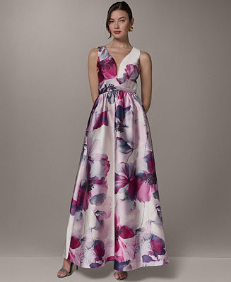Donna Karan New York Women's V-Neck Ball Gown Sleeveless Printed Maxi Dress - Macy's | Macy's