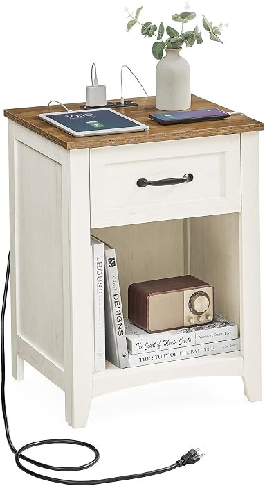 VASAGLE LIRY Collection - Farmhouse Nightstand with Charging Station, Bedside Table, Side Table w... | Amazon (US)