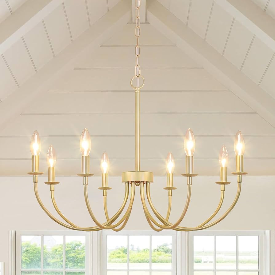 8-Light Gold Chandeliers for Dining Room, Farmhouse Dining Room Light Fixtures, Rustic Candle Cha... | Amazon (US)