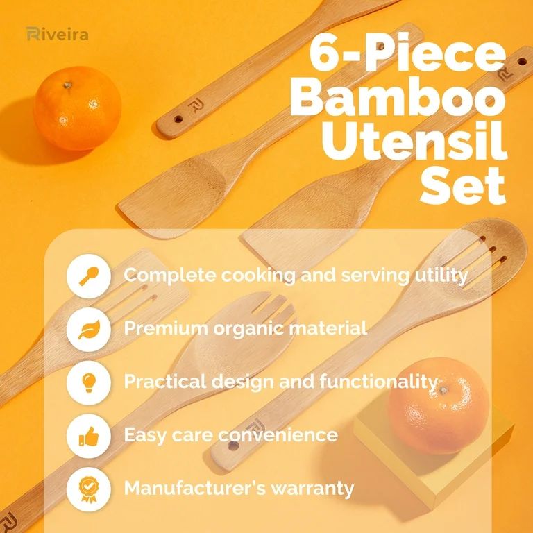 Riveira Wooden Spoons for Cooking 6-Piece Bamboo Utensil Set Apartment Essentials Wood Spatula Sp... | Walmart (US)