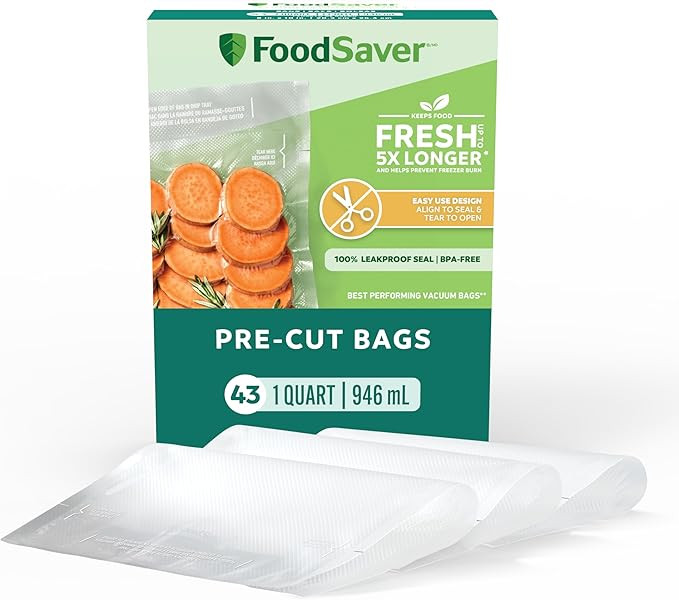 FoodSaver Quart Pre-Cut Vacuum Seal Bags, Easy Use Vacuum Storage Bags, Align to Seal and Tear to... | Amazon (US)