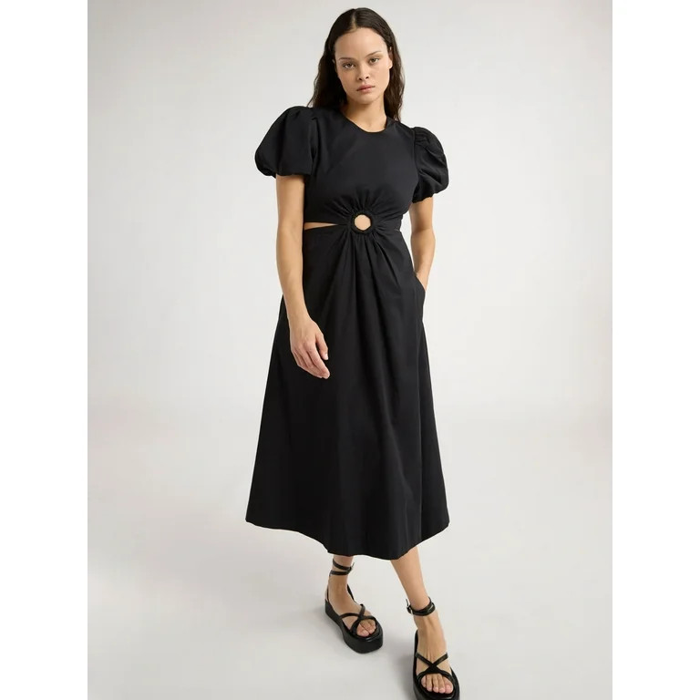 Scoop Women’s and Women's Plus Puff Sleeve O-Ring Dress, Sizes XS-4X | Walmart (US)