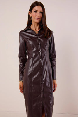 Rena Brown Faux Leather Dress | Avara