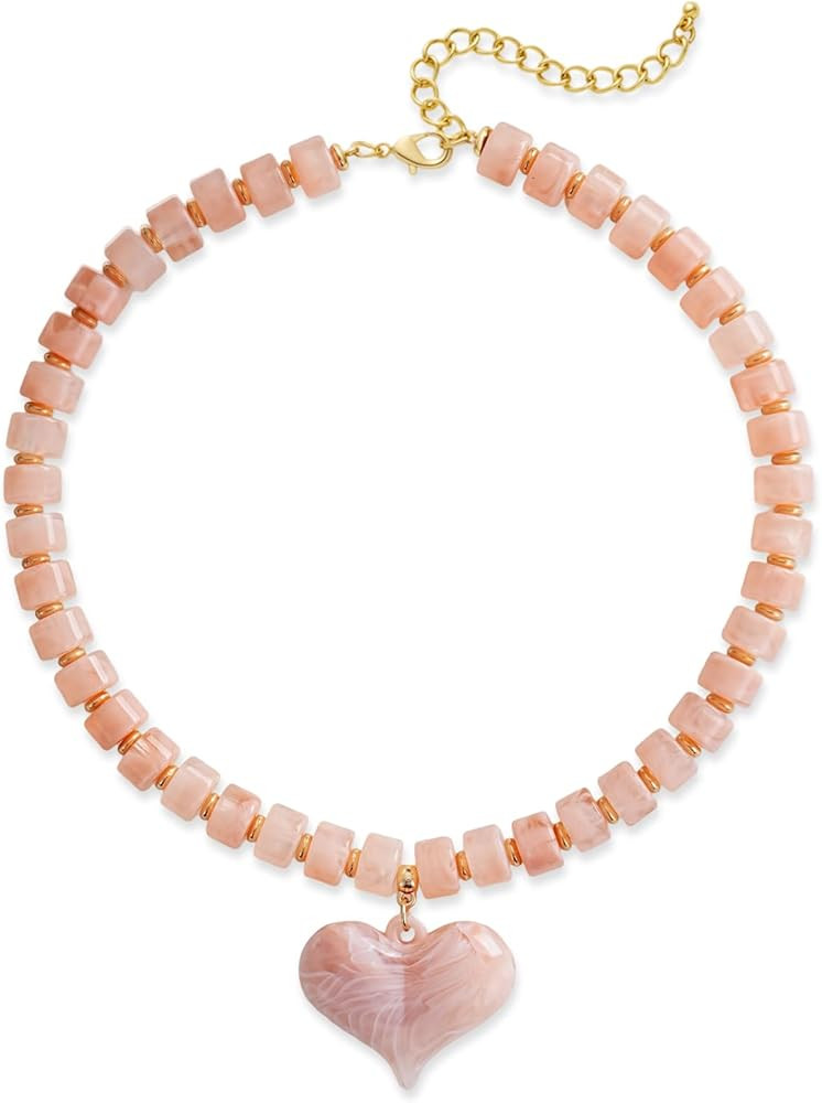 YUJIE Chunky Heart Penadnt Necklace for Women- Exaggerated Statement Puff Heart Necklace with Acr... | Amazon (US)