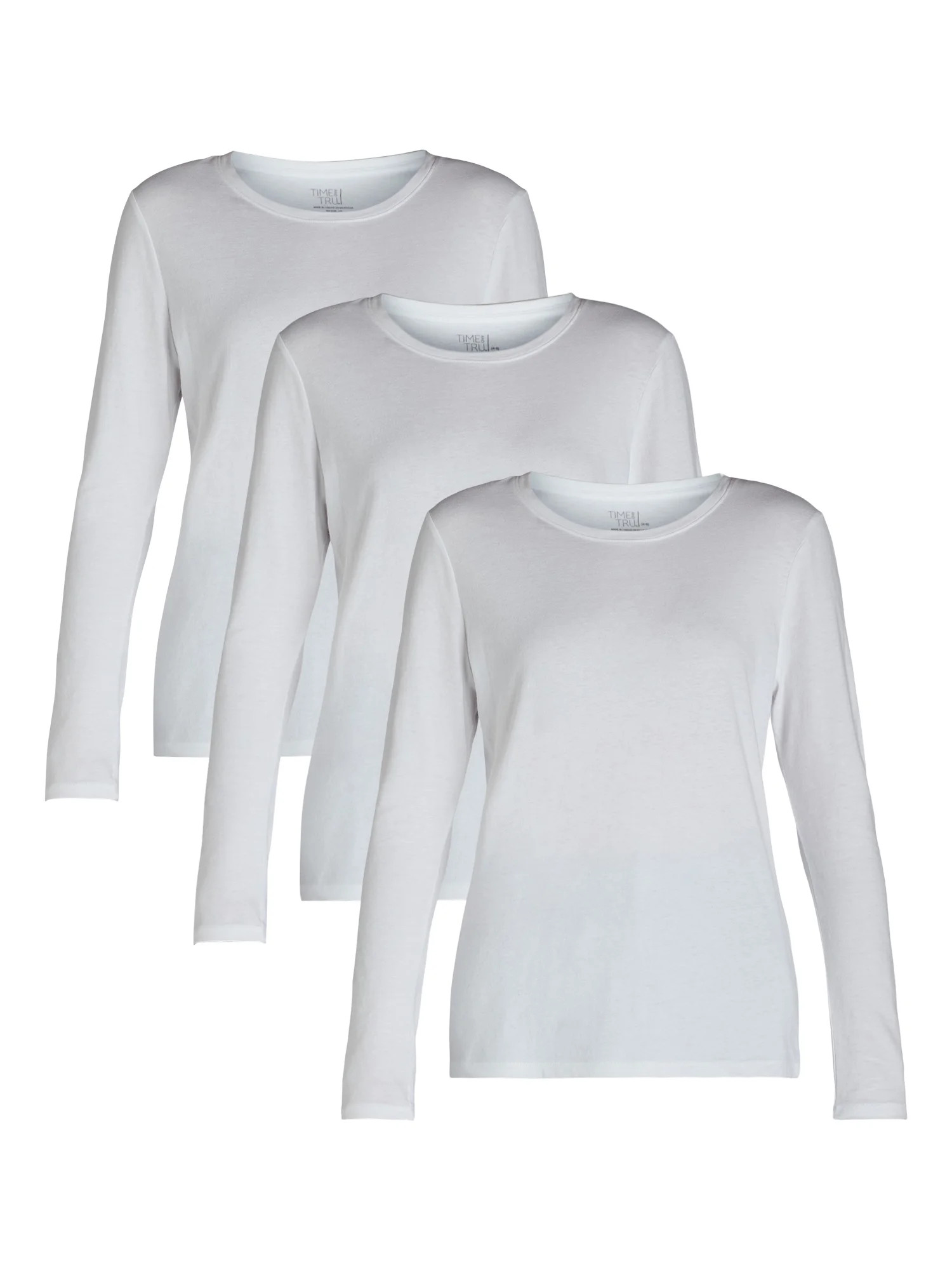 Time and Tru Women's Cotton Crewneck Tee with Long Sleeves, Single and 3 Pack, Sizes XS-XXXL | Walmart (US)