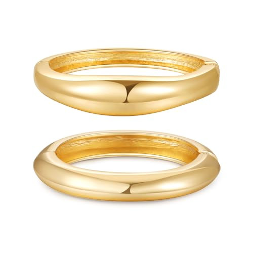 AYWFCBF Bangle Bracelets for Women | 14K Gold Plated 2-Pack Bangle | Trendy Hinged Cuff Open Wide Chunky Gold Bracelet Stack | Arm Cuff Jewelry for Women | Amazon (US)