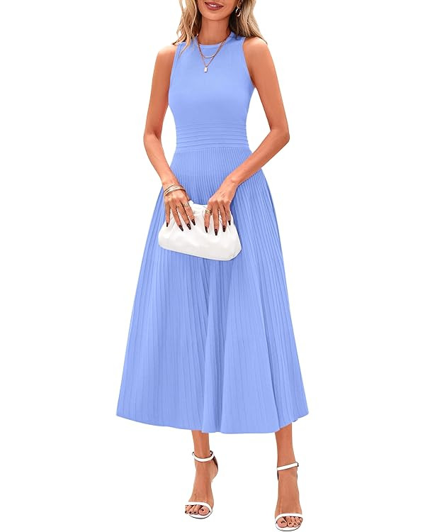 PRETTYGARDEN Spring Casual Dresses for Women 2026 Summer Business Work Midi Sleeveless A Line Ple... | Amazon (US)