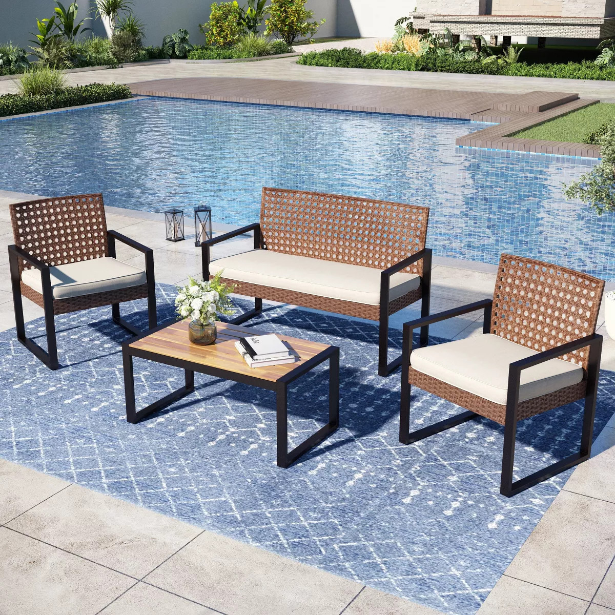Captiva Designs 4pc Outdoor Patio Wicker Rattan Cushioned Conversation Set with Armchairs and Cof... | Target