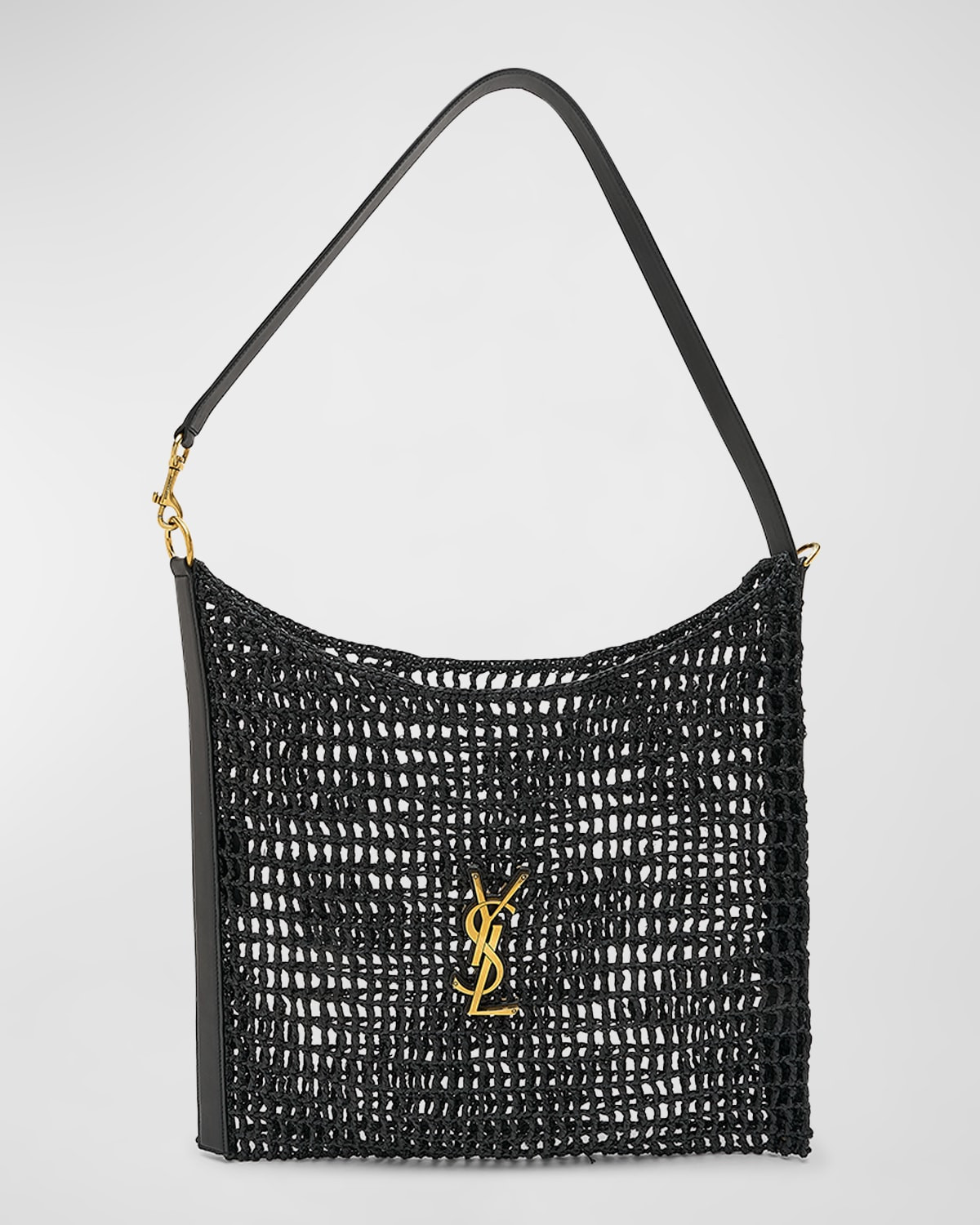 Oxalis YSL Monogram Shoulder Bag in Raffia with Bronze Hardware | Neiman Marcus