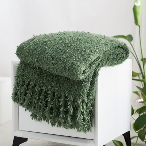CloudDwelling Winter Knit Throw Blanket Fluffy Fuzzy Soft Lightweight Cozy Farmhouse Tassels Chunky Knitted Throws for Couch Sofa Bed (Green, 50"x60") | Amazon (US)