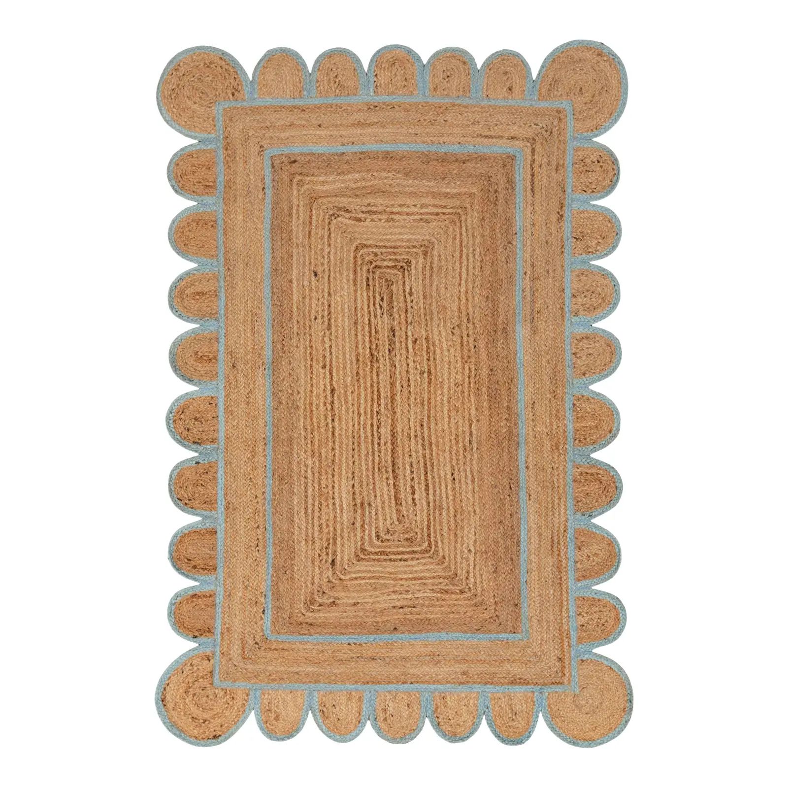 Scallop Jute Classic Blue Hand Made Rug - 5'x7' | Chairish