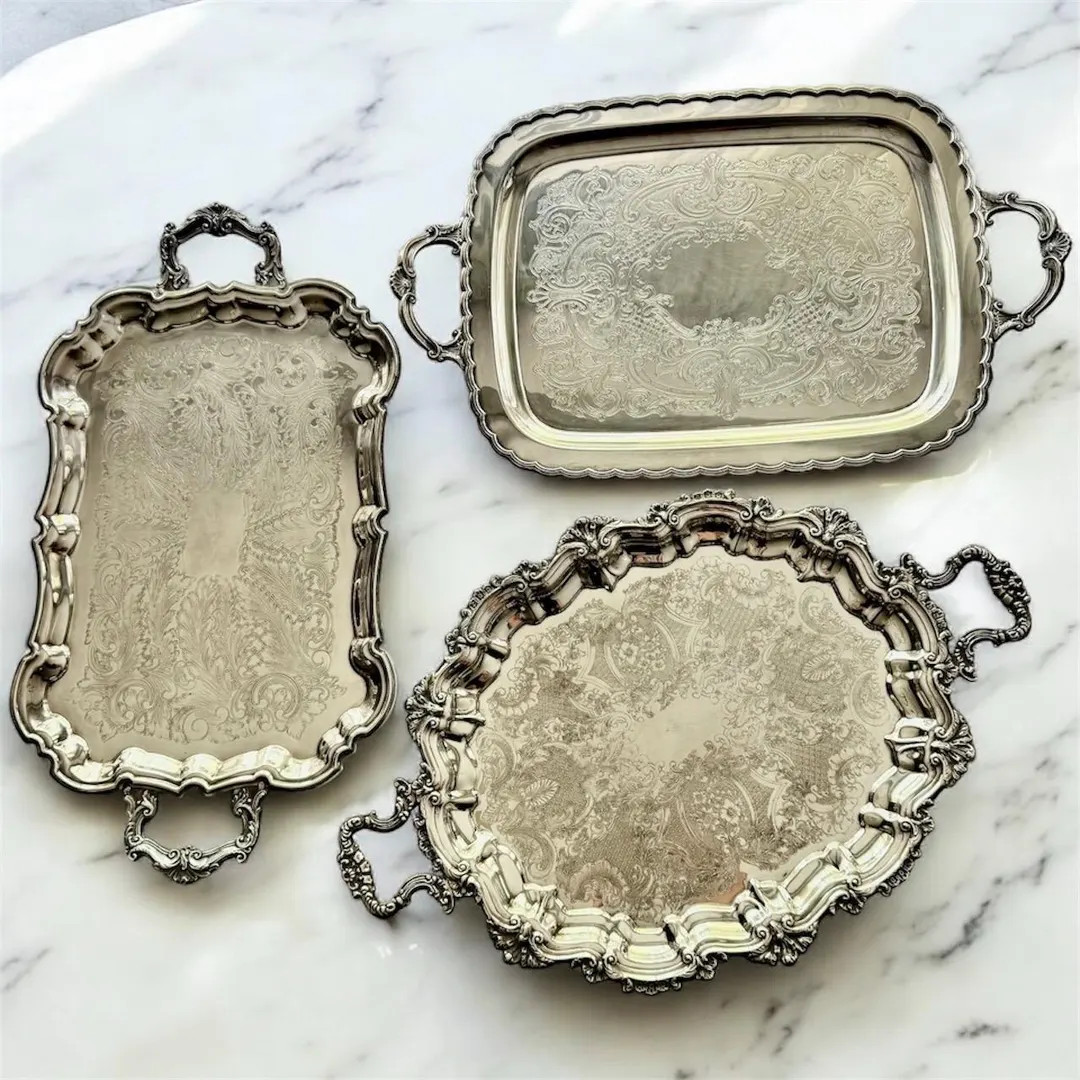 Vintage Silver-plated Serving Trays – Handled & Ornate – Sold Individually - Etsy | Etsy (US)