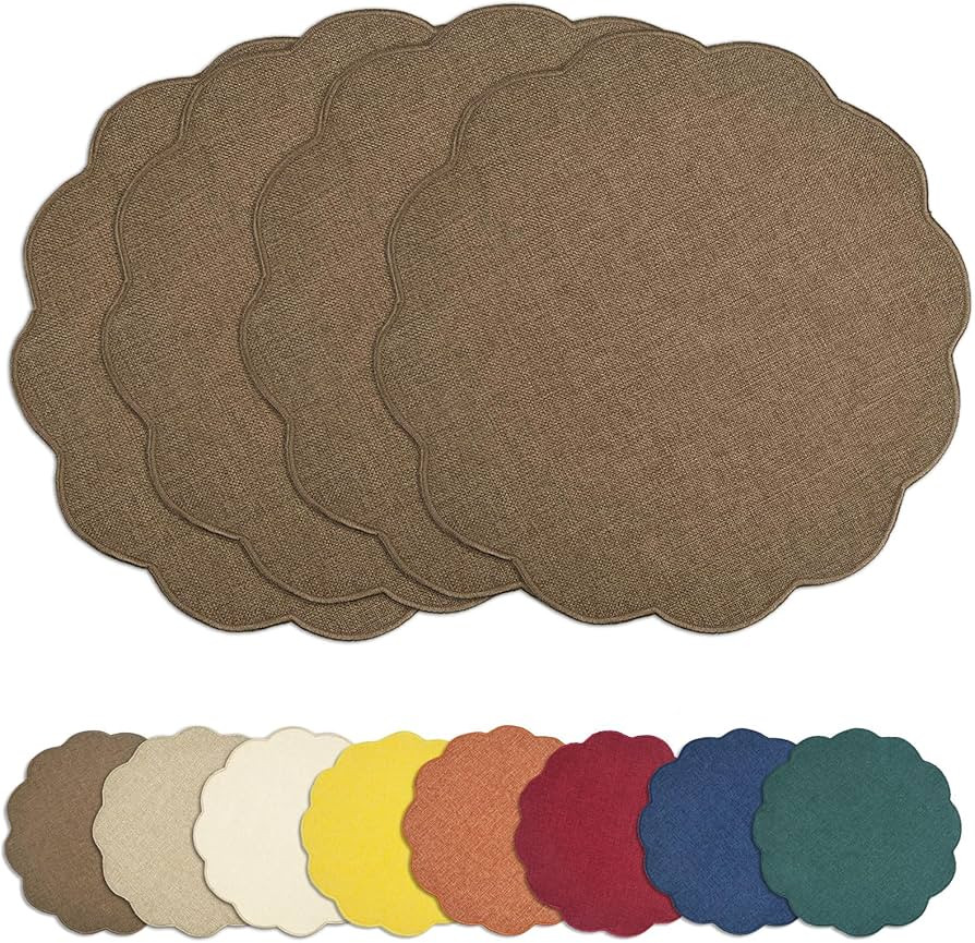 AHHFSMEI Round Faux Linen Placemats Set of 4 Waterproof Table Mats Heat Resistant Non-Slip and St... | Amazon (US)
