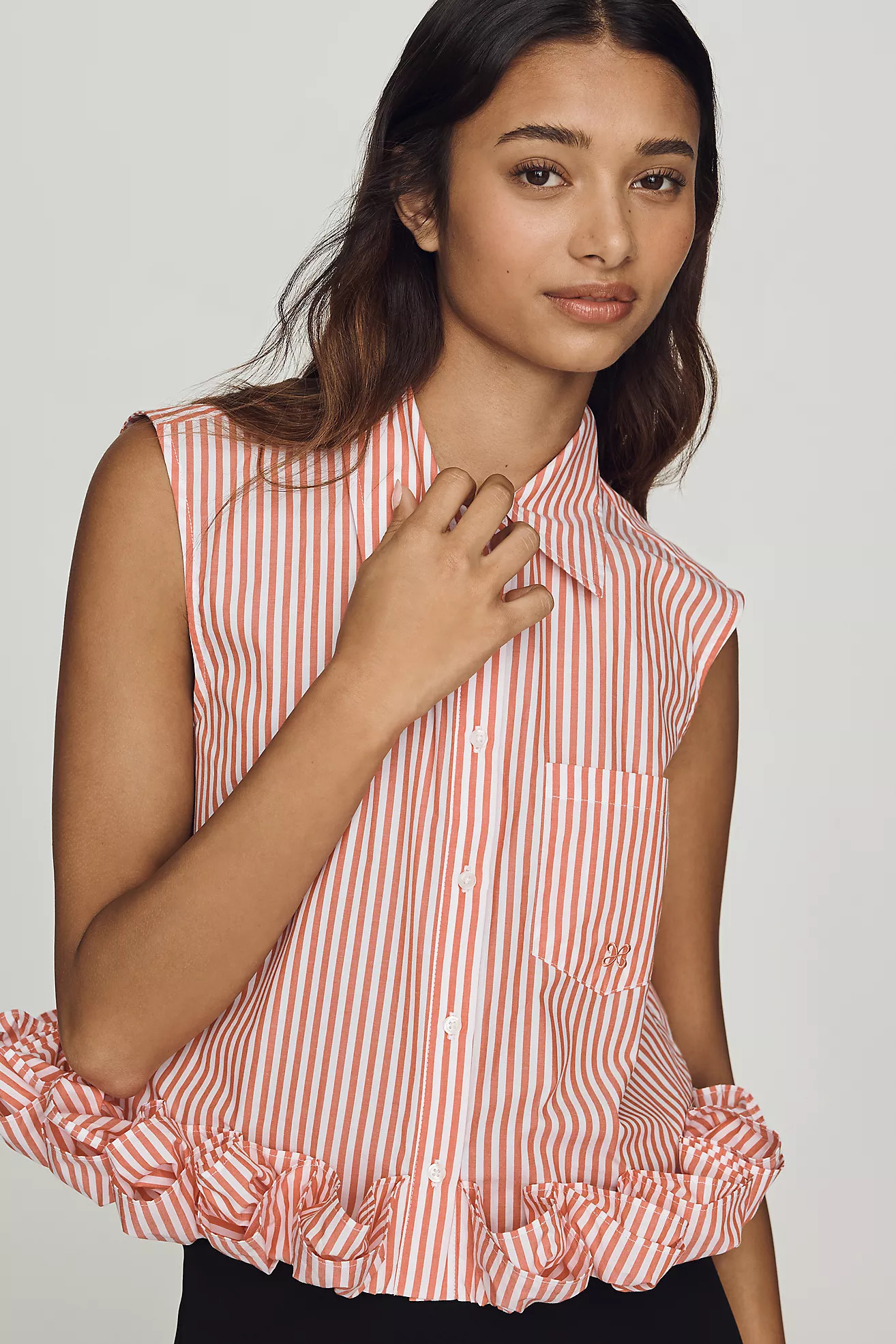 Maeve Cotton Ruffle Buttondown Shirt | Anthropologie (US)