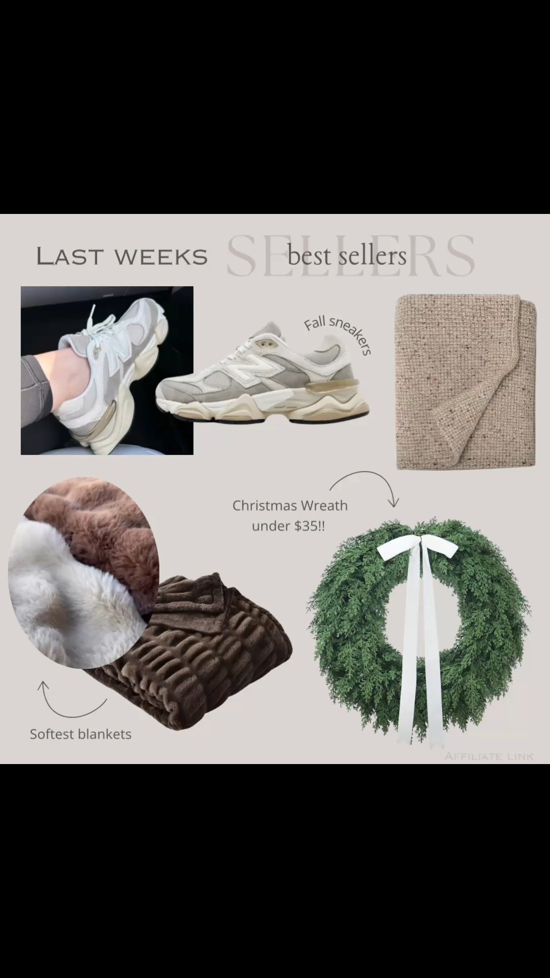 Last weeks BEST Sellers! 



Faux fur blanket, throw blanket, holiday decor, Christmas wreath, knit blanket, new balance sneakers, fall sneakers, brown shoes, fall decor, home decor, Christmas decor, garland 

#LTKSeasonal #LTKHome