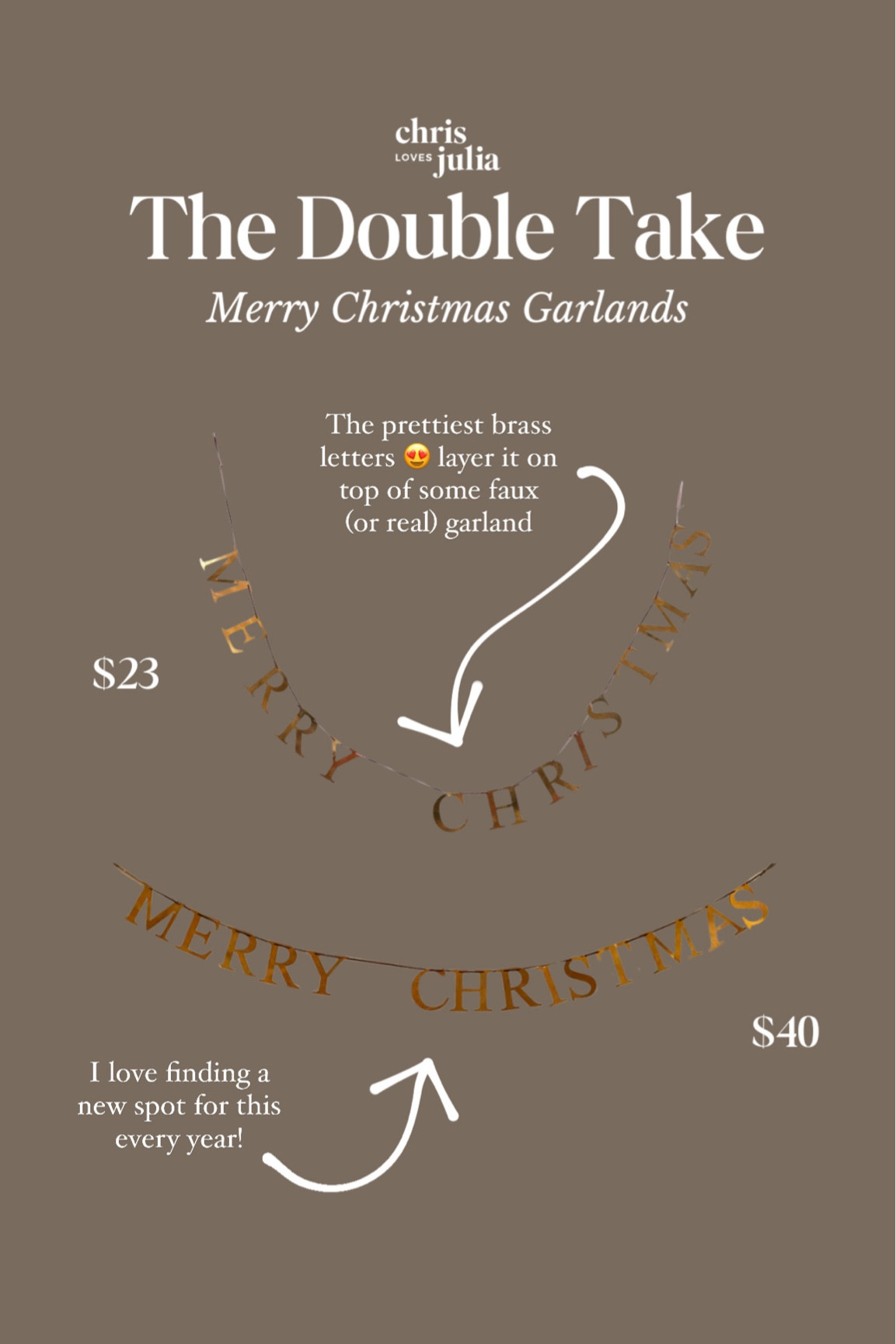 The Double Take: Brass Merry Christmas Garland

#LTKHome #LTKHoliday #LTKSeasonal