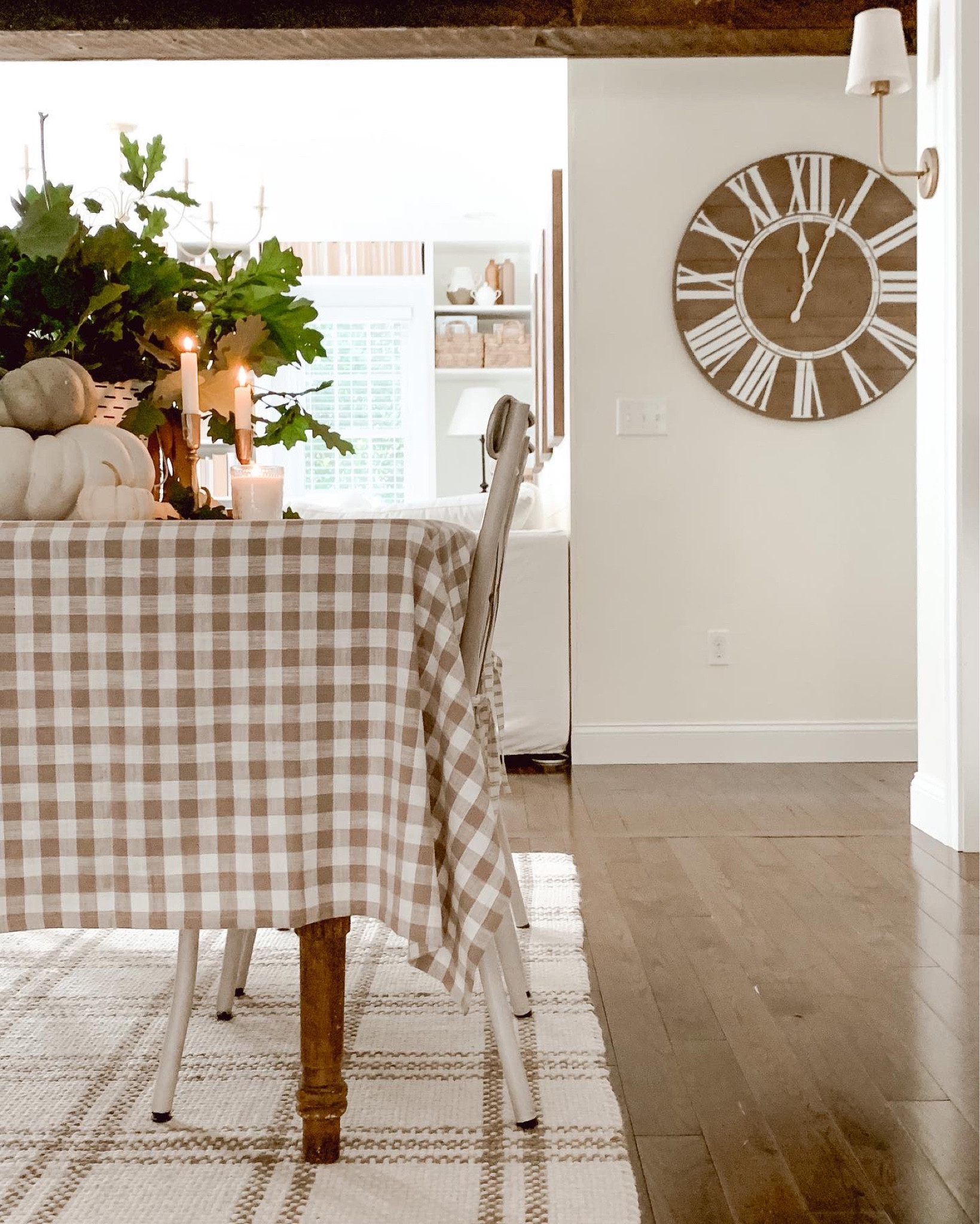 Simple fall tablescape with pumpkins and oak leaves. 

#LTKstyletip #LTKSeasonal #LTKhome