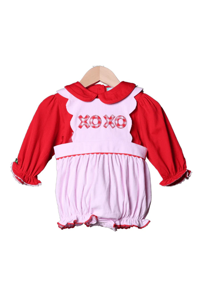 XOXO Applique Pink Corduroy Bubble and Shirt | The Smocked Flamingo