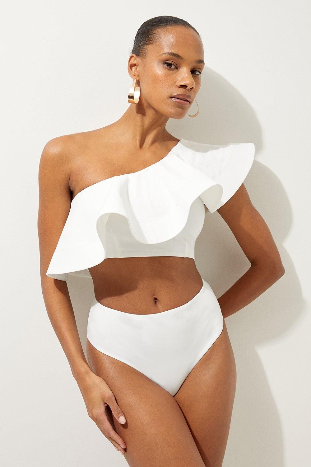 Drama Ruffle One Shoulder Bikini Top | Karen Millen US