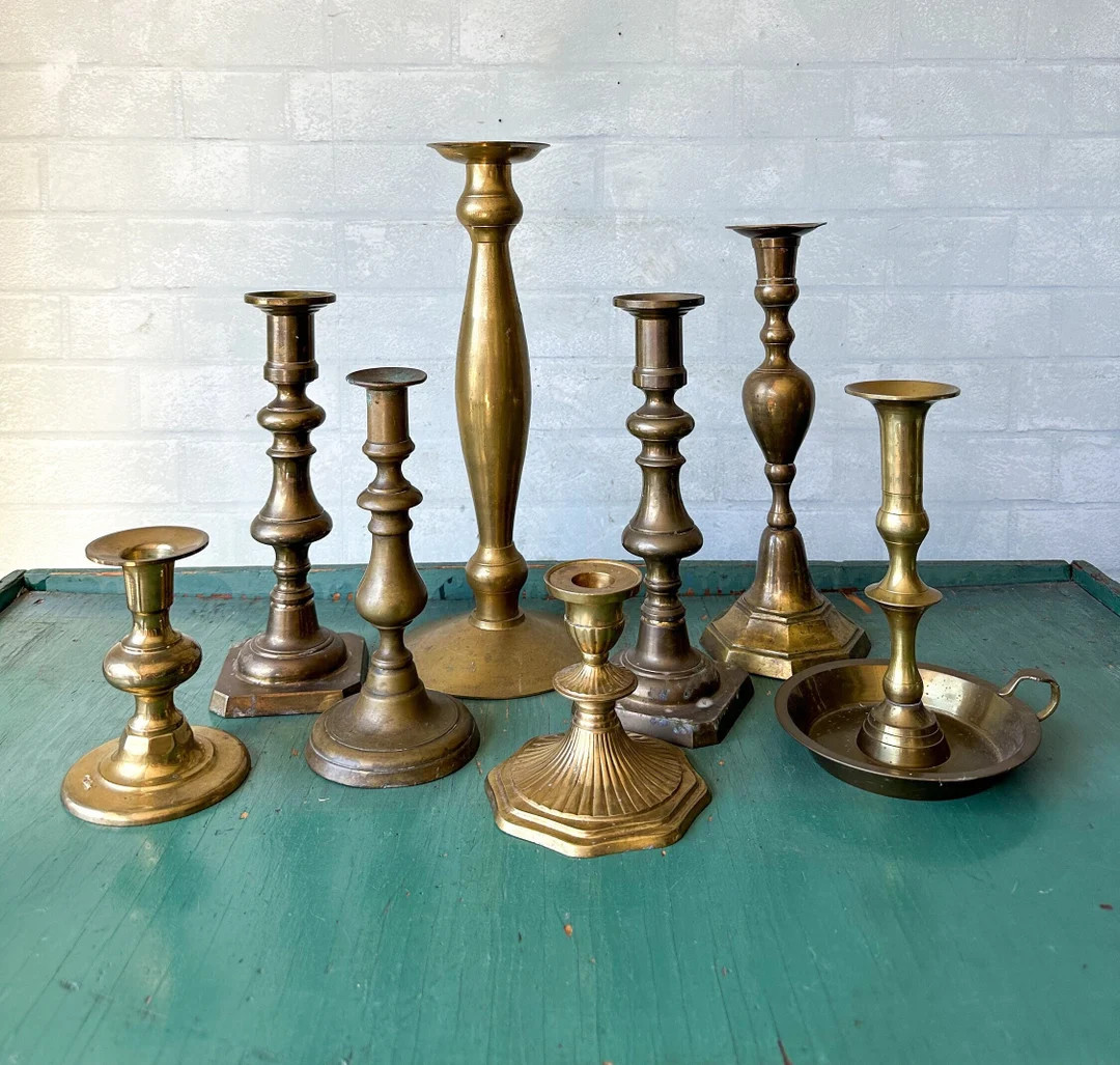 Vintage Brass Candlestick Collection Brass Candle Holder - Etsy | Etsy (US)