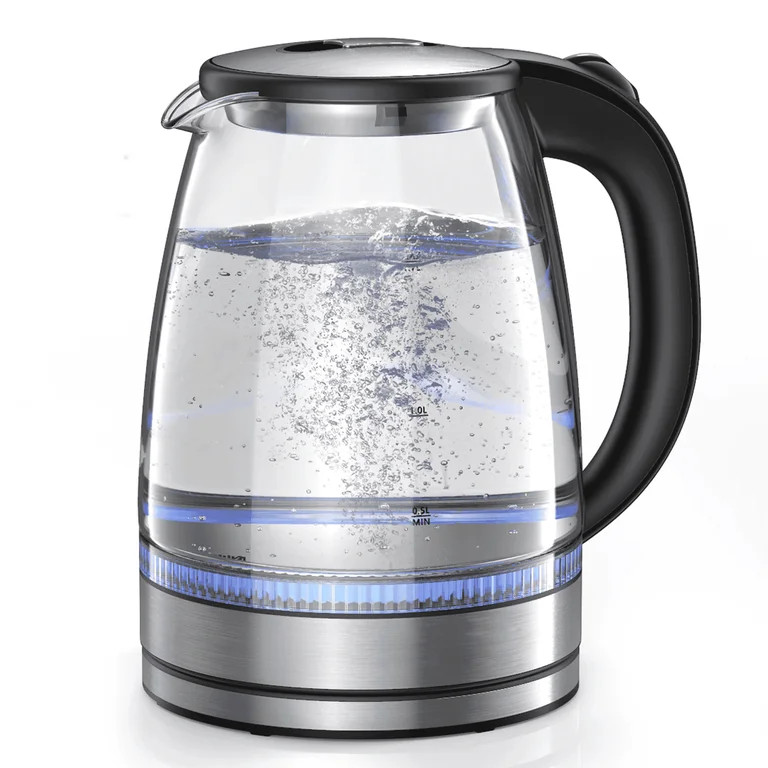 Electric Kettle, 1.7L Glass Boiler Electric Tea Kettle with Blue LED Indicator Light, Silver | Walmart (US)