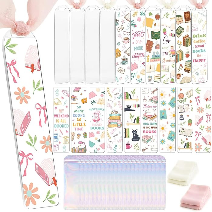 Dazoratix Book Lovers Acrylic Bookmarks - 45 Pcs Cute Acrylic Bookmark Blanks Clear Aesthetic Dou... | Amazon (US)