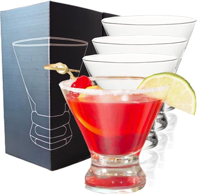 Martini Glasses Set of 4-8oz Stemless Martini Glasses-Margarita Glasses Set- Bar, Dessert, Wine G... | Amazon (US)