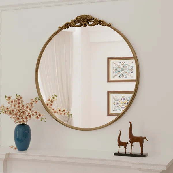 Stourbirdge Vintage Round Wall Mirror, Decorative Accent Mirror with 1.2" Iron Frame for Christmas | Wayfair North America