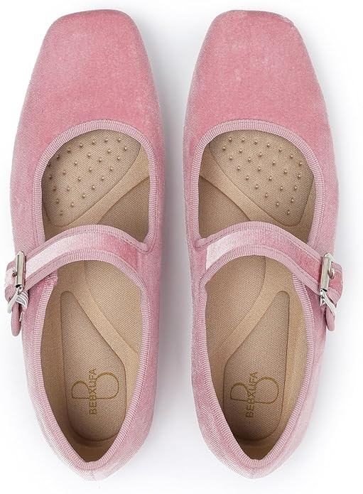 Women's Square Toe Ballet Flats - Mary Jane Shoes with Adjustable Strap, Slip On Comfortable Work... | Amazon (US)