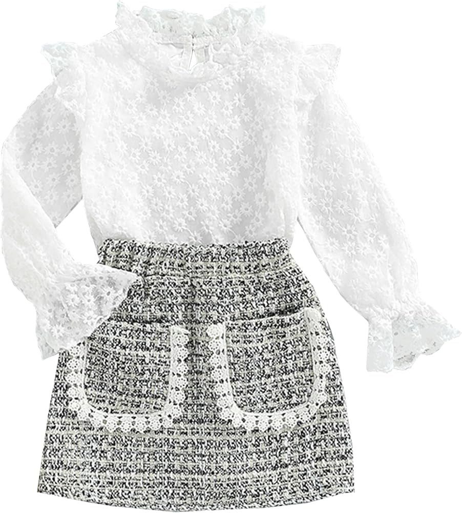 Toddler Kids Baby Girls Casual Clothes Set Solid Color Turtleneck Knitwear Sweater Tops + Pleated... | Amazon (US)