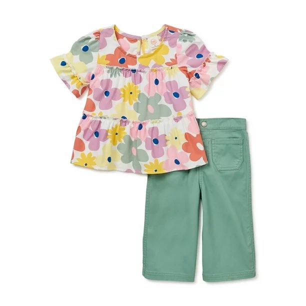 Wonder Nation Baby and Toddler Girls’ Pants Set, 2-Piece Set, Sizes 12M-5T - Walmart.com | Walmart (US)
